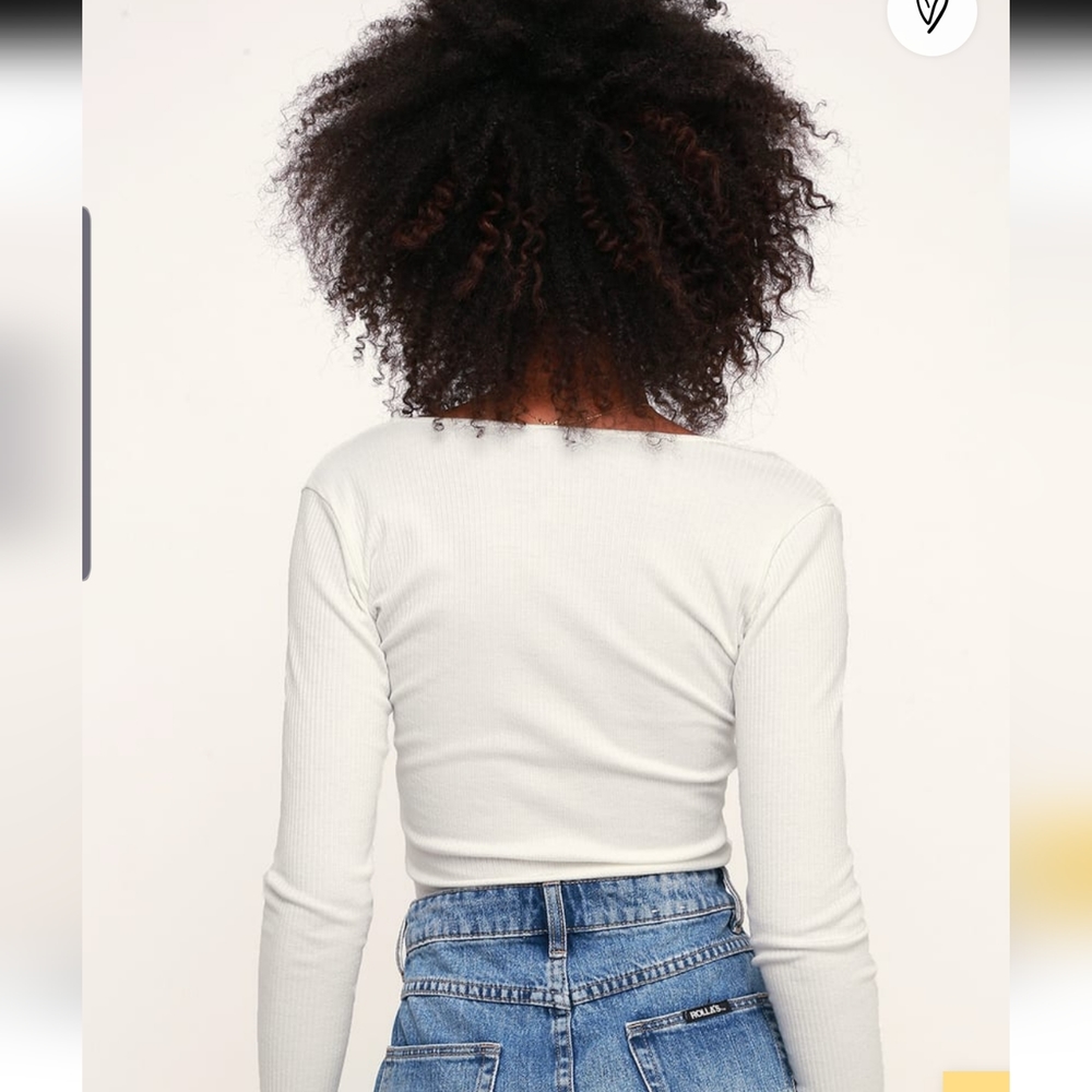 Lulus Poppi White Ribbed Tie-Front Long Sleeve Crop Top XS - Picture 3 of 11